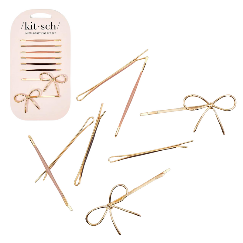 Metal Enamel Cloud & Bow Bobby Pins 8pc Set - Rosewood